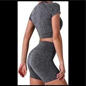 Women high rise athletic /gym set gray attire .